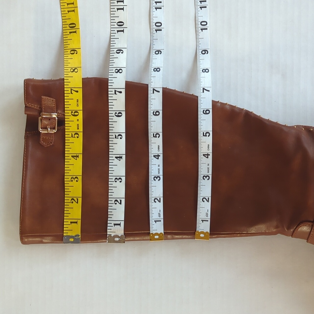 Dream Pairs Intruder-3 Stud Embellished Heeled Tall Boots 9.5 Brown Full Zipper - Picture 11 of 16